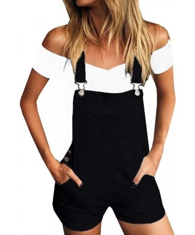 Womens Short Rompers Denim Solid Pocket Loose High Waist Casual Loose Fashion Jumpsuit Black $10.40 Overalls