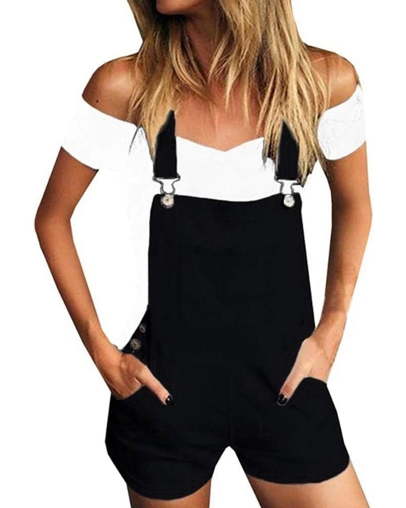 Womens Short Rompers Denim Solid Pocket Loose High Waist Casual Loose Fashion Jumpsuit Black $10.40 Overalls