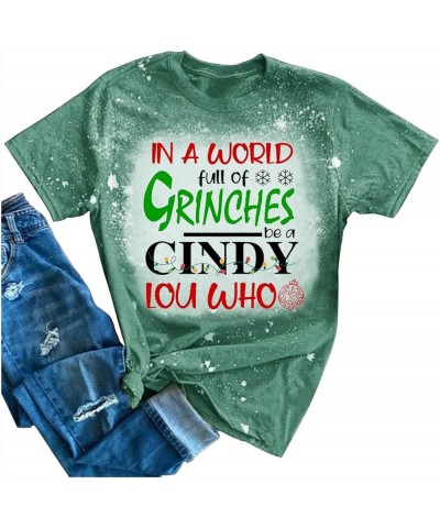 Winter V Neck Casual T Shirts for Women Christmas Funny Print Tee Tops Cindy Lou Who Tee Shirt Cute Blouse Tunic Green-bleach...