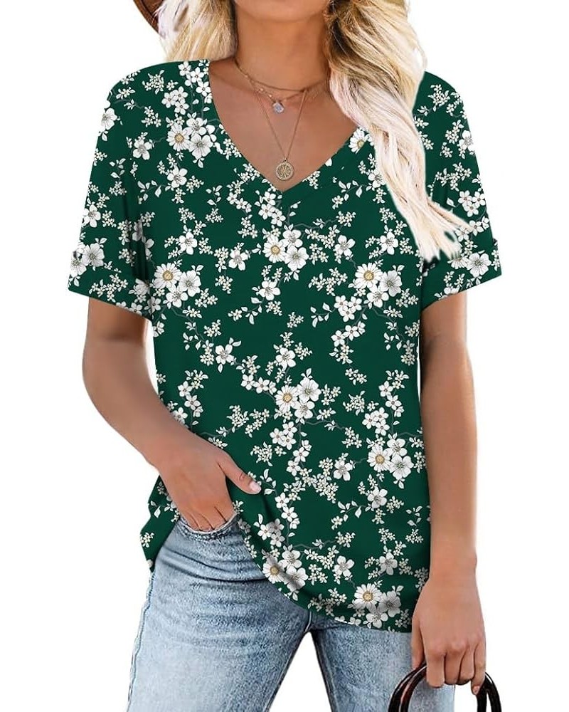 Women's V-Neck Tee Summer Tshirts Casual Short Sleeve Tops Loose Blouse Fit Tunic Soft Greenfloret $12.92 Tops