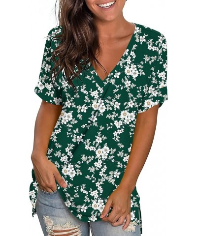 Women's V-Neck Tee Summer Tshirts Casual Short Sleeve Tops Loose Blouse Fit Tunic Soft Greenfloret $12.92 Tops