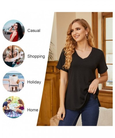 Women's V-Neck Tee Summer Tshirts Casual Short Sleeve Tops Loose Blouse Fit Tunic Soft Greenfloret $12.92 Tops