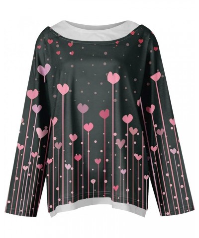 Women Valentine's Day Sweatshirts Round Neck Blouses Love Heart Graphic Pullover Tops Printed Casual Long Sleeve Shirts 2-mul...