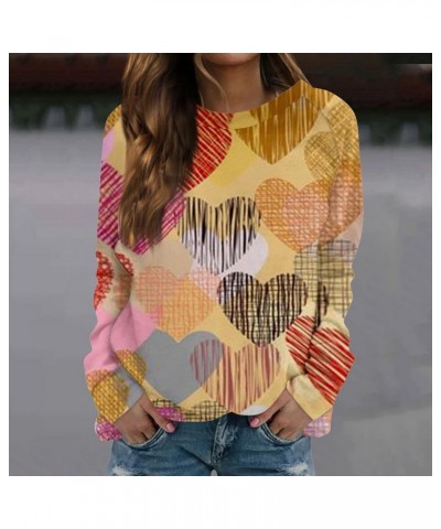 Women Valentine's Day Sweatshirts Round Neck Blouses Love Heart Graphic Pullover Tops Printed Casual Long Sleeve Shirts 2-mul...