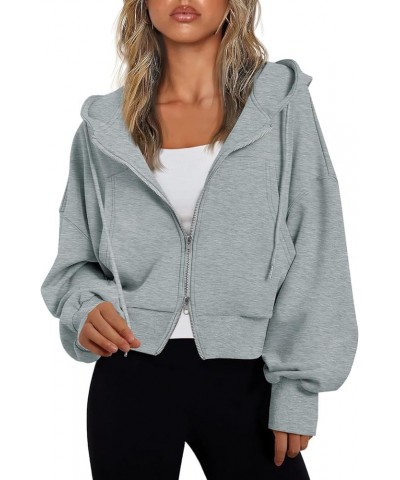 Women's Crop Zip Up Hoodies Casual Long Sleeve Hooded Cropped Sweatshirts with Pockets Grey $22.79 Activewear