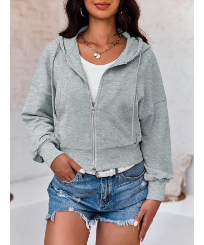 Women's Crop Zip Up Hoodies Casual Long Sleeve Hooded Cropped Sweatshirts with Pockets Grey $22.79 Activewear