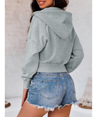 Women's Crop Zip Up Hoodies Casual Long Sleeve Hooded Cropped Sweatshirts with Pockets Grey $22.79 Activewear