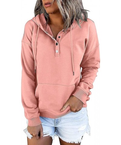 Fall Women 2023 Button Collar Drawstring Hoodies Long Sleeve Oversized Hooded Sweatshirt Ladies Casual Pullover Tops Fall Wom...