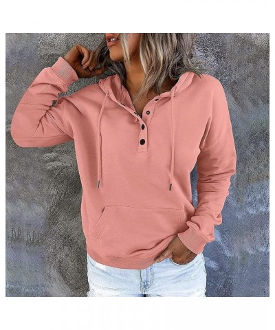 Fall Women 2023 Button Collar Drawstring Hoodies Long Sleeve Oversized Hooded Sweatshirt Ladies Casual Pullover Tops Fall Wom...