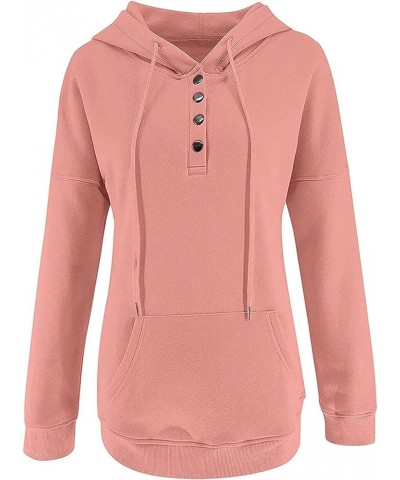 Fall Women 2023 Button Collar Drawstring Hoodies Long Sleeve Oversized Hooded Sweatshirt Ladies Casual Pullover Tops Fall Wom...