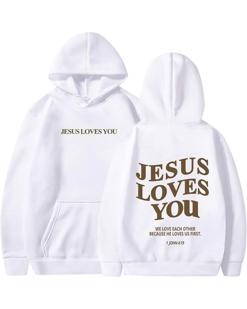 Christian Sweatshirt Women Jesus Loves You Long Sleev Letter Print Pullover Tops Vintage Lightweight Sports Hooded Sweatshirt...