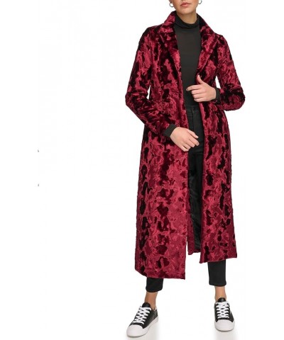 Women's Velvet Long Walker Jacket Burgundy $59.18 Jackets