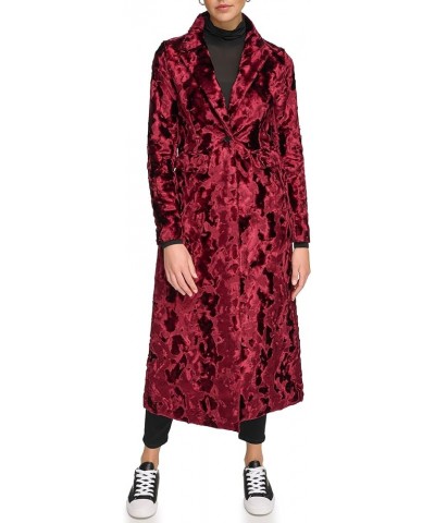 Women's Velvet Long Walker Jacket Burgundy $59.18 Jackets