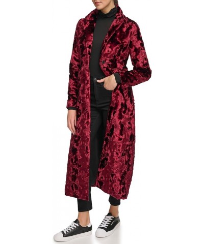 Women's Velvet Long Walker Jacket Burgundy $59.18 Jackets