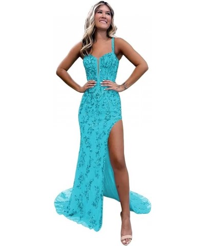 Sweetheart Prom Dresses for Women Lace Appliques Tulle Sexy Backless Ball Gowns Formal Evening Dress,R113 Turquoise $42.35 Dr...