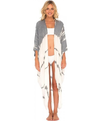 Womens Loose Kimono Oversized Cardigan Casual Tie Dye Beach Coverups Plus Size Grey $21.42 Swimsuits