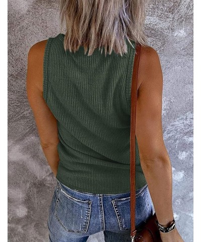 Womens V Neck Tank Tops Summer Sleeveless Ribbed Button Casual Henley Shirts Dustygreen $11.50 Tanks