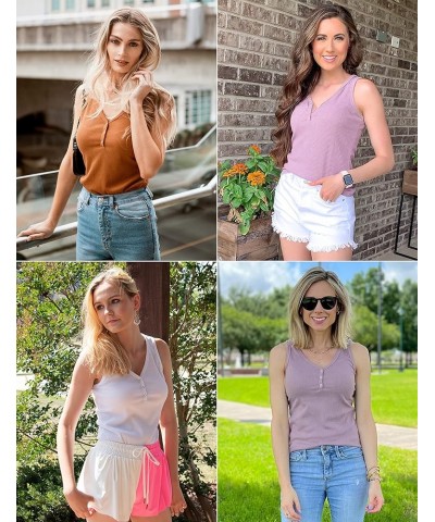 Womens V Neck Tank Tops Summer Sleeveless Ribbed Button Casual Henley Shirts Dustygreen $11.50 Tanks