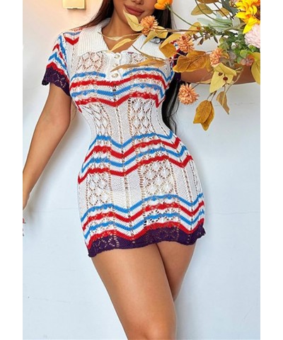 Womens Sexy Knit Pullover Dress Patchwork Lapel Collar Bodycon Short Mini Sweater Dresses 2white $14.62 Dresses