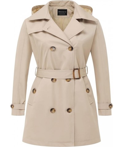 Women's Plus Size Trench Coat Double-Breasted Classic Lapel Overcoat Belted Outerwear Coat with Detachable Hood Khaki $30.75 ...