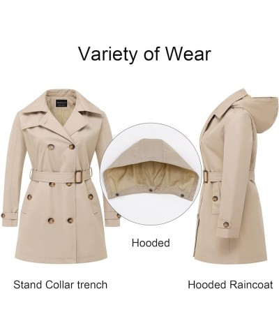 Women's Plus Size Trench Coat Double-Breasted Classic Lapel Overcoat Belted Outerwear Coat with Detachable Hood Khaki $30.75 ...