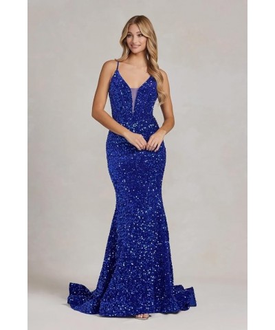 Mermaid Prom Dresses Long Sparkly Sequin Spaghetti Strap V Neck Backless Formal Evening Gowns for Women Navy Blue $42.07 Dresses