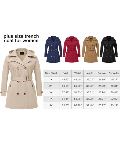 Women's Plus Size Trench Coat Double-Breasted Classic Lapel Overcoat Belted Outerwear Coat with Detachable Hood Khaki $30.75 ...