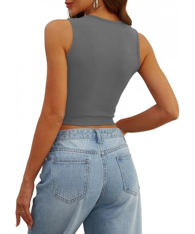 Womens Square Neck Crop Tops Sleeveless Seamless Going Out Tank Tops Trendy C-grey $8.69 Tanks