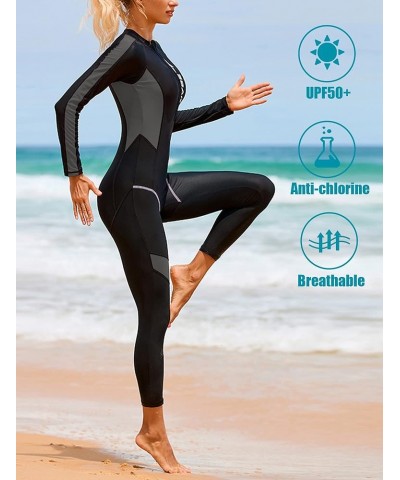 Women's Full Body Wetsuit Surfing Diving Suit Scuba Dive Skin Rash Guard One Piece Long Sleeve Zip Quick Dry Sunsuit Grey Sma...