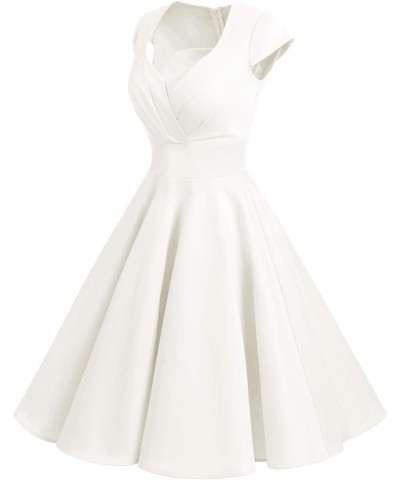 Women Short 1950s Retro Vintage Cocktail Party Swing Dresses Ivory $18.89 Dresses