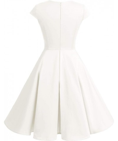 Women Short 1950s Retro Vintage Cocktail Party Swing Dresses Ivory $18.89 Dresses