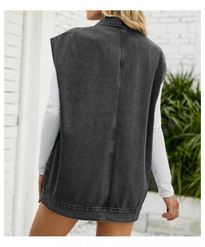 Women’s Vintage Washed Distressed Denim Vest Loose Mid Long Jean Vest Casual Sleeveless Denim Jacket Black Grey $23.32 Jackets