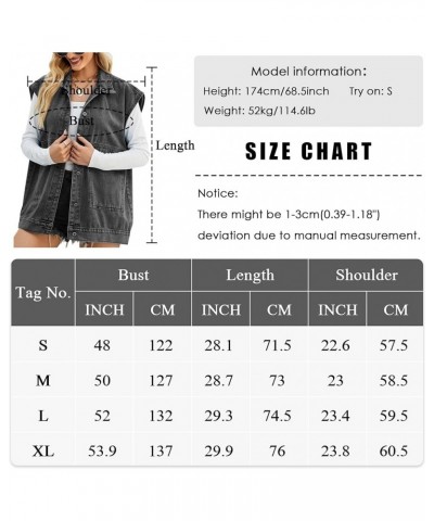 Women’s Vintage Washed Distressed Denim Vest Loose Mid Long Jean Vest Casual Sleeveless Denim Jacket Black Grey $23.32 Jackets