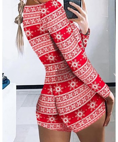 Women Christmas Jumpsuits Pajamas Deep V Long Sleeve Bodycon Rompers Shorts Xmas Onesie One Piece Bodysuit Overalls D-red Sno...