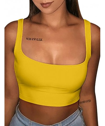 Women's Sexy Summer Basic Solid Sleeveless Stretch Crop Tank Top Yellow $10.91 Tanks