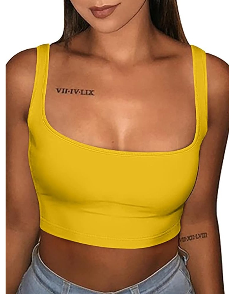 Women's Sexy Summer Basic Solid Sleeveless Stretch Crop Tank Top Yellow $10.91 Tanks