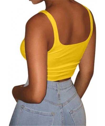 Women's Sexy Summer Basic Solid Sleeveless Stretch Crop Tank Top Yellow $10.91 Tanks