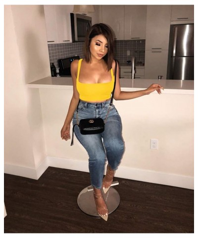 Women's Sexy Summer Basic Solid Sleeveless Stretch Crop Tank Top Yellow $10.91 Tanks