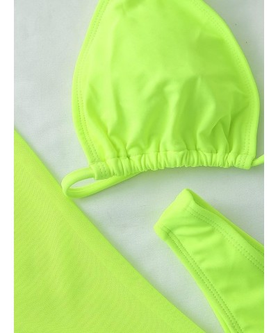 Women's 3 Piece Swimsuit Plain Sexy Drawstring Side Halter Triangle Bikini Set with Cover Up Lime Green $20.89 Swimsuits