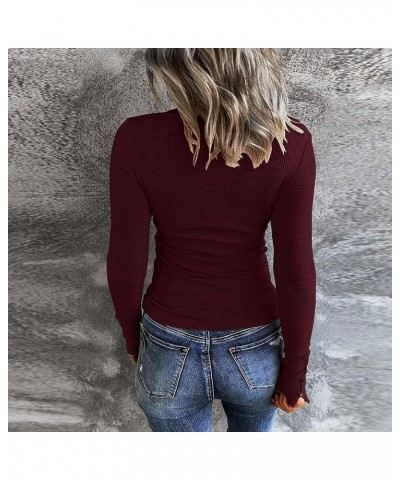 Womens Fall Fashion Ribbed Long Sleeve Scoop Neck Henley T Shirts Button Down Slim Fit Tops Solid Shirts 1-wine $10.33 Active...