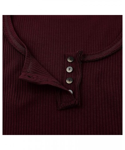 Womens Fall Fashion Ribbed Long Sleeve Scoop Neck Henley T Shirts Button Down Slim Fit Tops Solid Shirts 1-wine $10.33 Active...