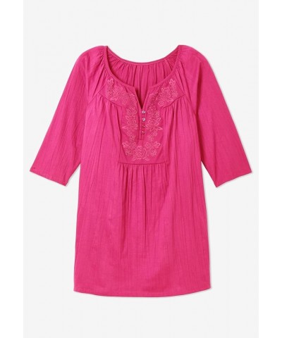 Women's Plus Size Embroidered Crinkle Tunic Raspberry Sorbet Rose Embroidery $17.08 Tops