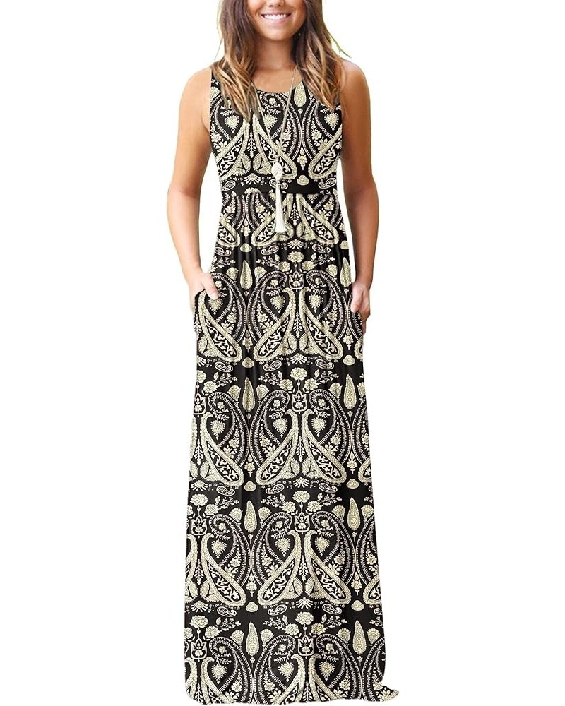 Women's 2024 Summer V Neck Beach Strap Sleeveless Casual Split Long Maxi Dress 02-paisley Floral Black $12.99 Dresses