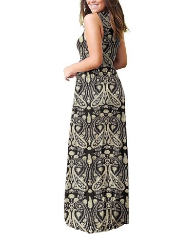 Women's 2024 Summer V Neck Beach Strap Sleeveless Casual Split Long Maxi Dress 02-paisley Floral Black $12.99 Dresses