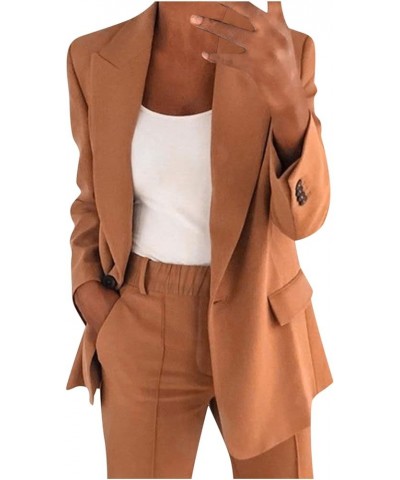 2 Piece Outfits for Women Dressy Work Pants Suits, Blazer Jacket & Straight-Leg Long Pants Business Casual Clothes 01 Brown $...