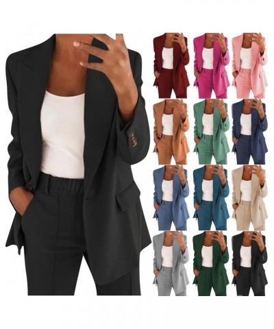 2 Piece Outfits for Women Dressy Work Pants Suits, Blazer Jacket & Straight-Leg Long Pants Business Casual Clothes 01 Brown $...