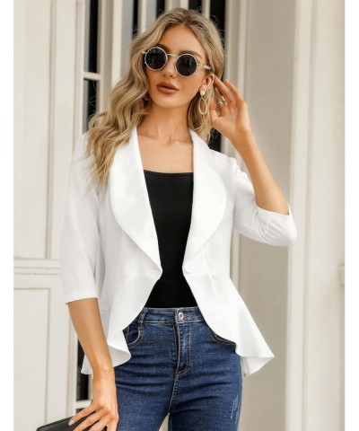 Womens Casual Blazer 3/4 Sleeve Open Front Ruffle Work Office Cardigan Suit Jacket White S $18.54 Blazers