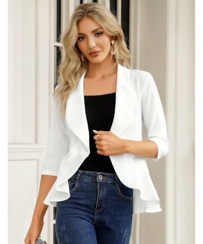 Womens Casual Blazer 3/4 Sleeve Open Front Ruffle Work Office Cardigan Suit Jacket White S $18.54 Blazers