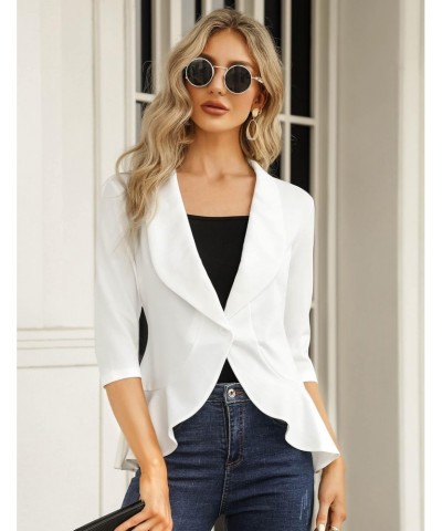 Womens Casual Blazer 3/4 Sleeve Open Front Ruffle Work Office Cardigan Suit Jacket White S $18.54 Blazers