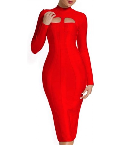 Women's Cut Out Long Sleeve Party Bandage Dress Clubwear Midi 1-red $28.29 Dresses